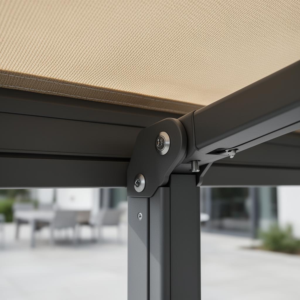 WAREMA G60 Gelenkarm-Detail - anthrazit Aluminium und beiges Tuch RolloMax